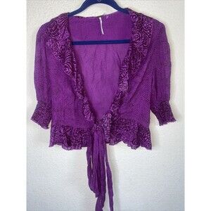 Free People Olivia velvet burn out wrap crops tie front XS hippie fairy dainty